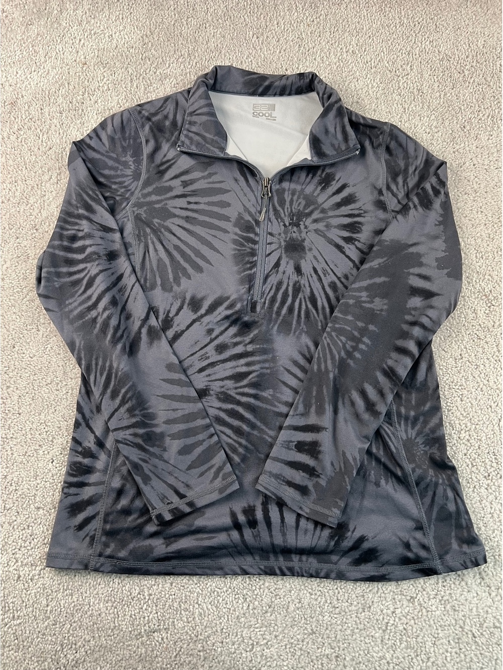 32 Degrees Cool Black Gray Tie Dye 1/4 Zip Pullover Long Sleeve Athletic Top